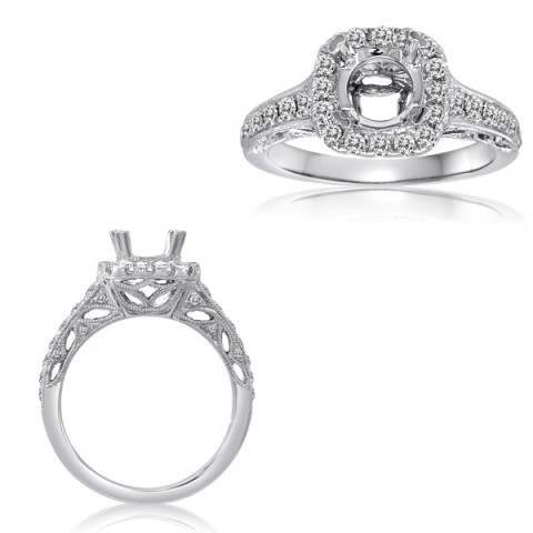 14K White Gold Diamond Square Halo Semi-Mount Ring (0.50ctw)