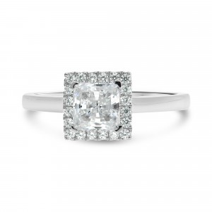 14K White Gold Diamond Princess Halo Semi-Mount Ring (CZ Center)