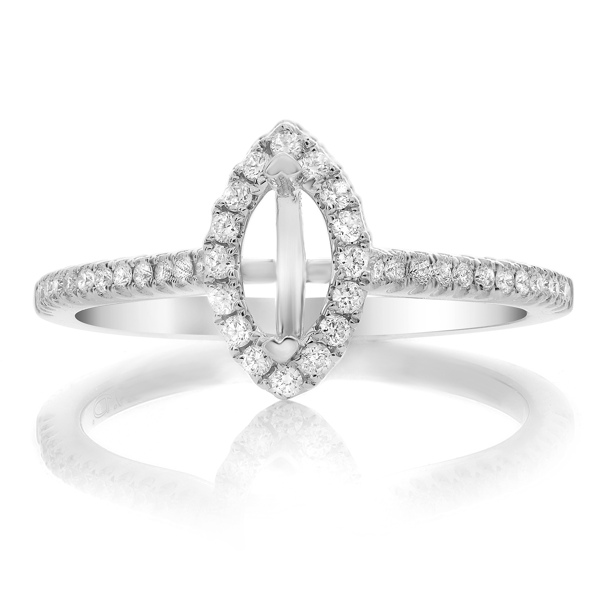14K White Gold Diamond Marquise Halo Semi-Mount Ring (0.21ctw)