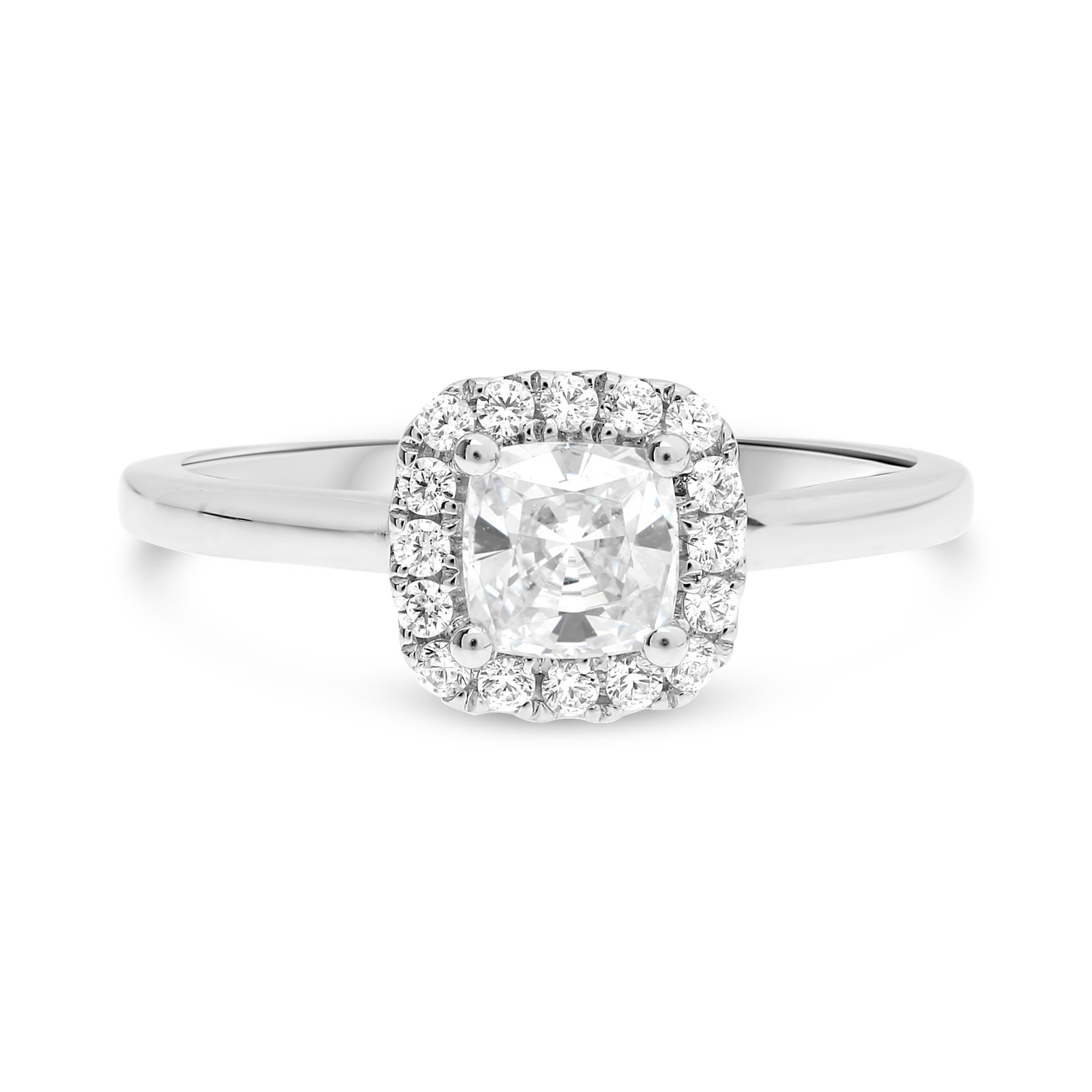 14K White Gold Diamond Princess Halo Semi-Mount Ring (CZ Center)