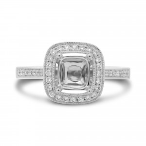 14K White Gold Diamond Halo Milgrain Semi-Mount Ring (0.37ctw)