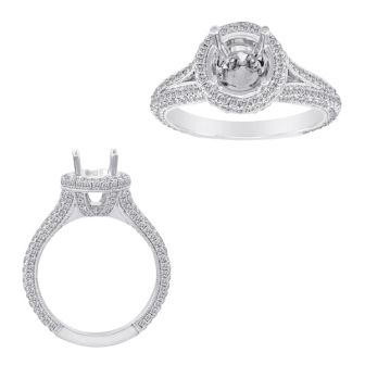 14K White Gold Diamond Pave Halo Semi-Mount Ring (1.05ctw)