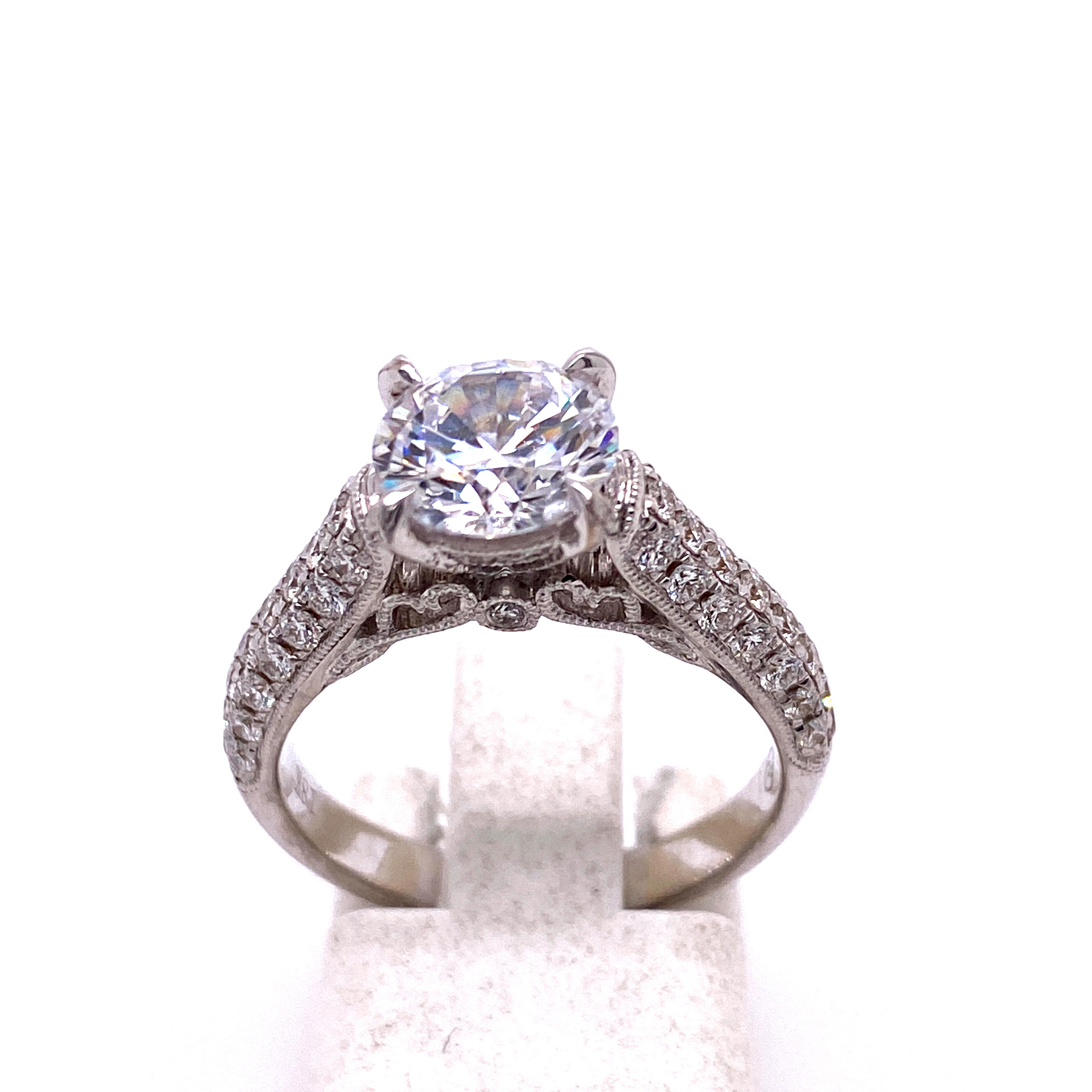 18K White Gold Diamond Pave Semi-Mount Ring (CZ Center)