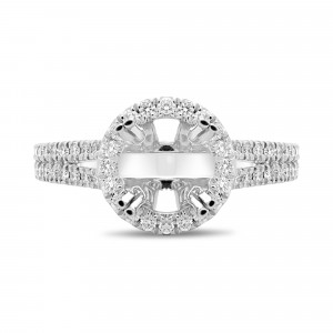 14K White Gold Diamond Halo Split Shank Semi-Mount Ring (0.54ctw)
