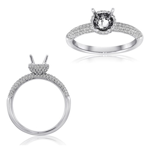 14K White Gold Diamond Halo Pave Semi-Mount Ring (0.58ctw)