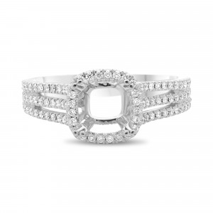 14K White Gold Diamond Square Halo 3-Row Shank Semi-Mount Ring (0.41ctw)