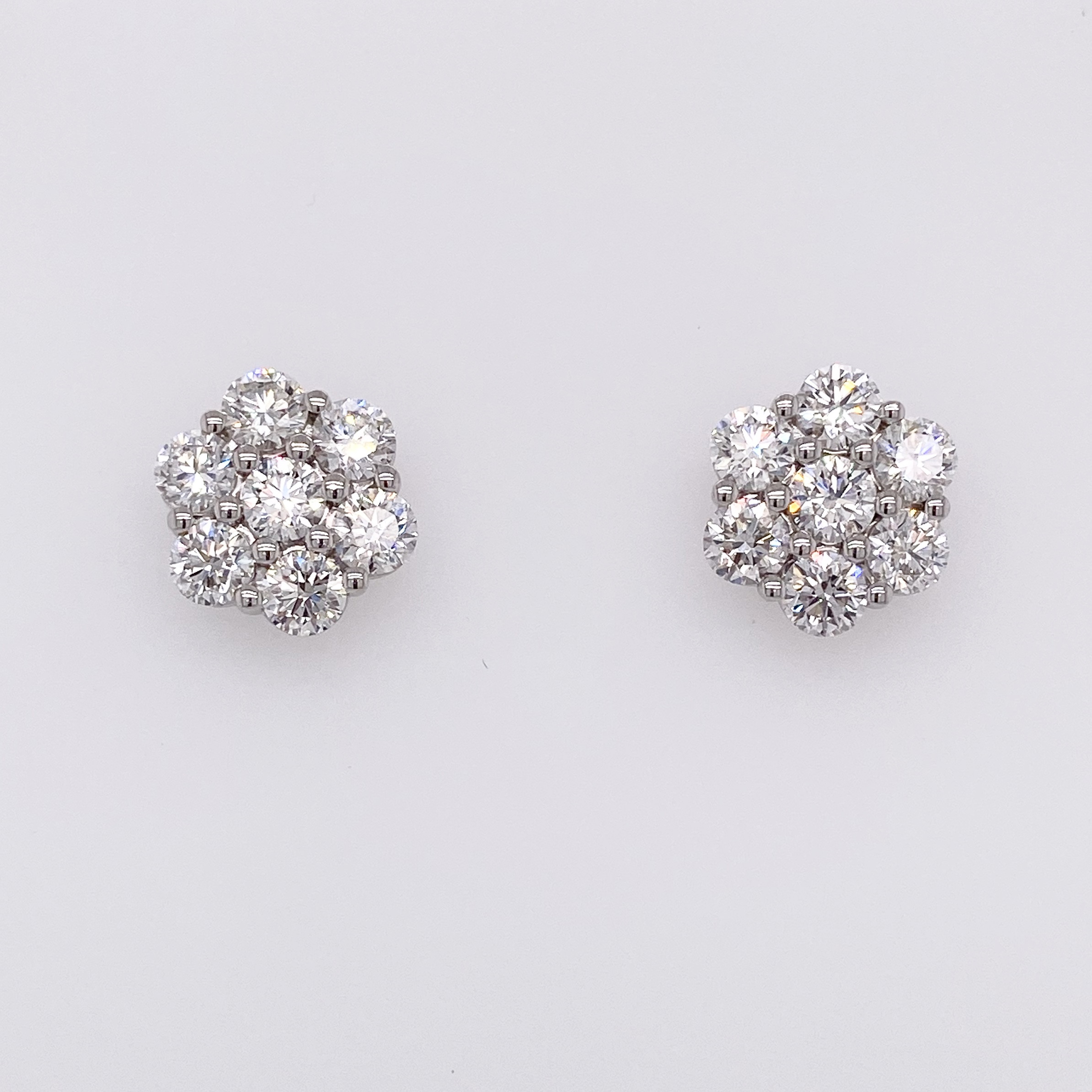 18K White Gold Diamond Cluster Stud Earrings (3.50ctw)