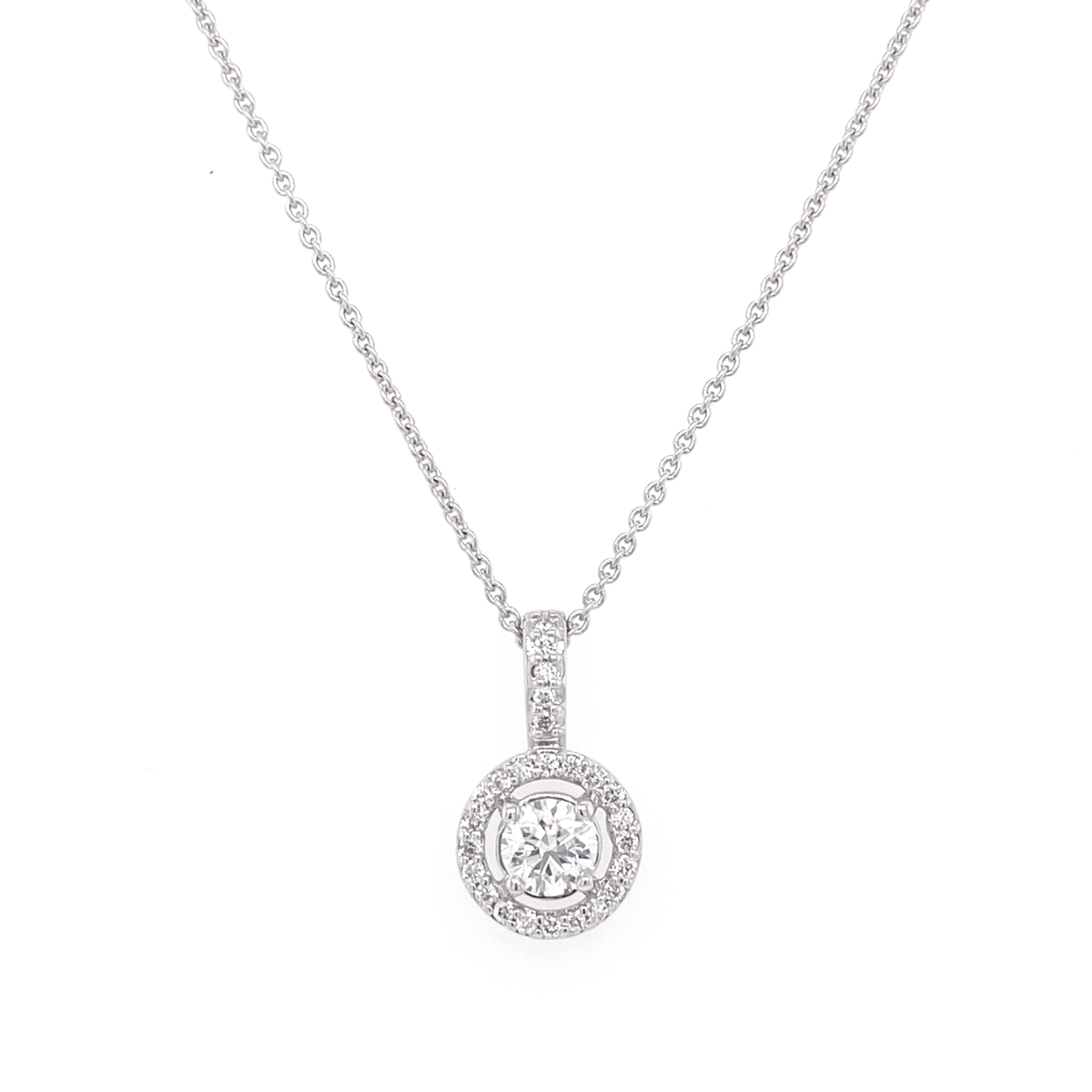 18K White Gold Diamond Round Open Halo Pendant (0.60ctw)
