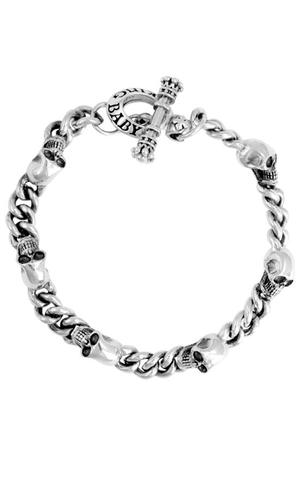 Stainless Steel 2mm Chain Men's Bracelet with Skulls - Size 8.75
