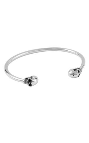 Stainless Steel Thin Wire Cuff Men's Bracelet with Skulls - Size 8.75