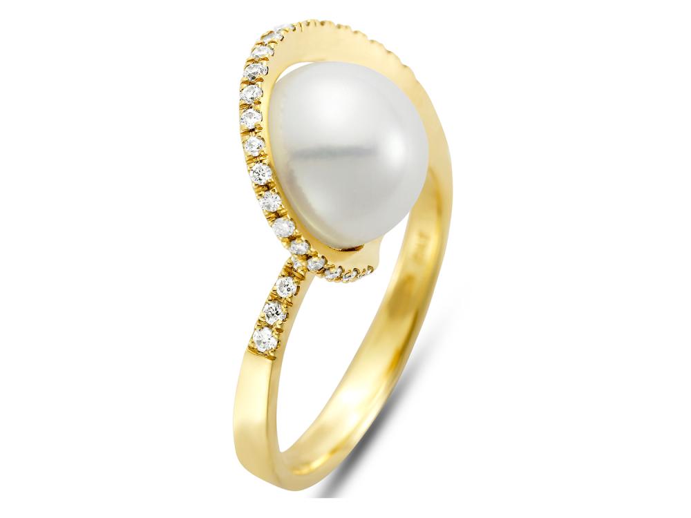 18K White Gold Freshwater Pearl Twist Over Diamond Ring (9mm)