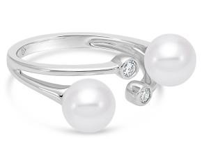 18K White Gold Freshwater Pearl & Diamond Wrap Ring (7-7.5mm)